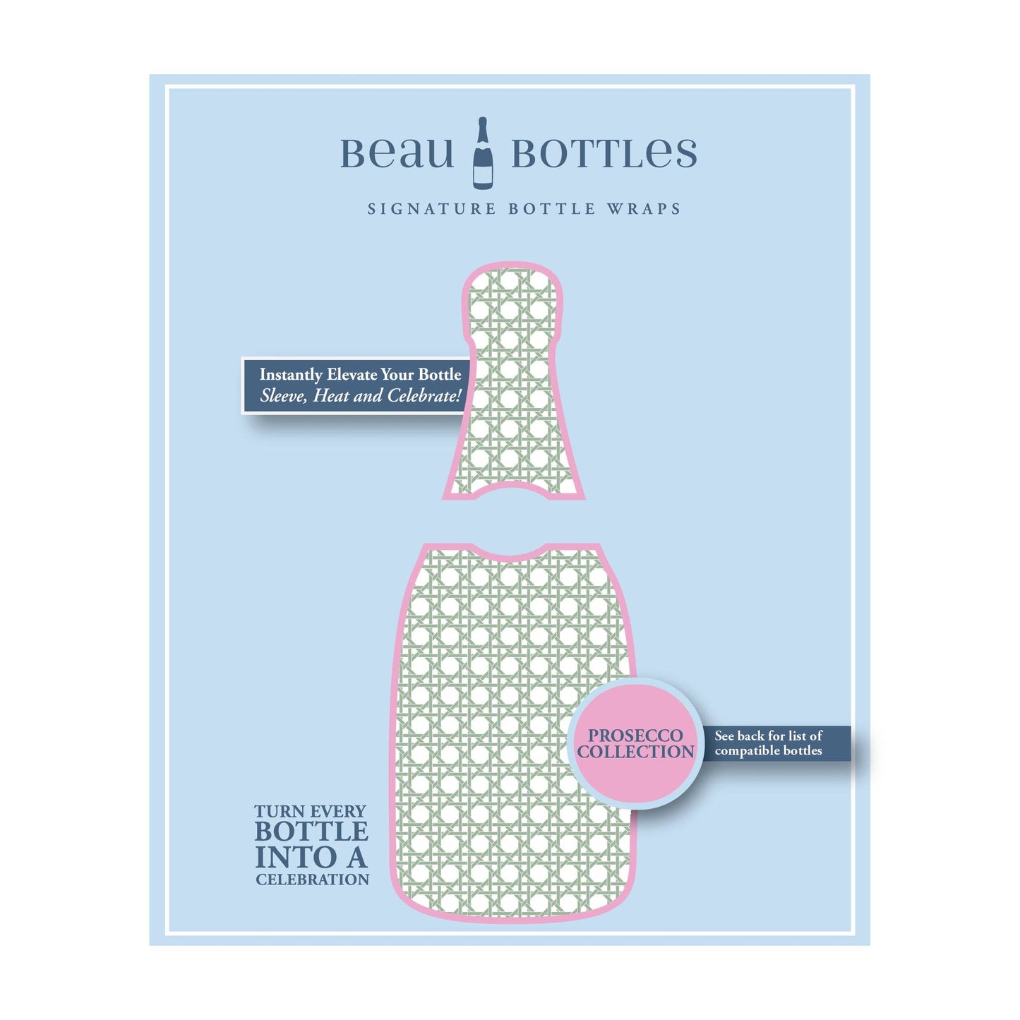 Beau Bottles Sage and White Cane - Prosecco Collection