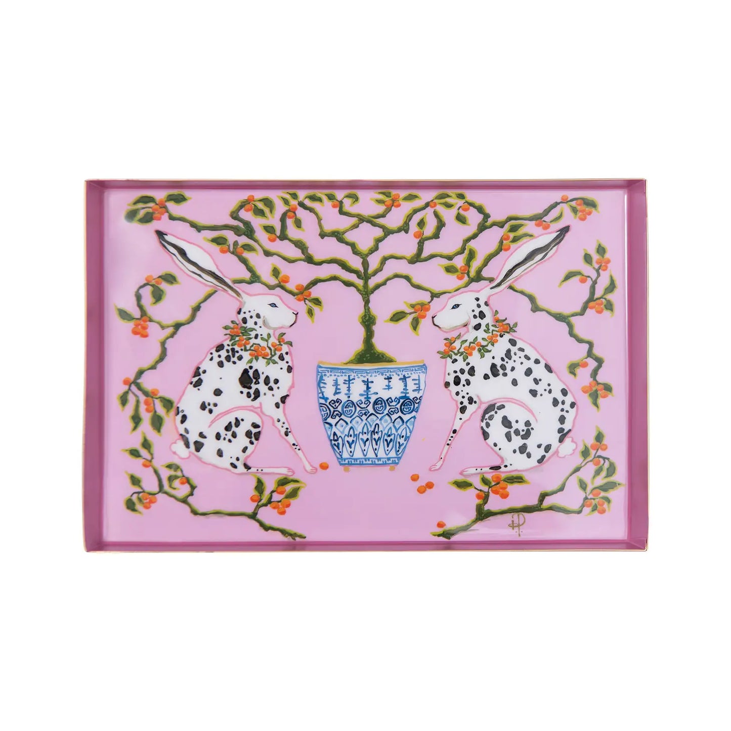 Jaye's Studio Bunnies Enameled Oliver Tray 8x12