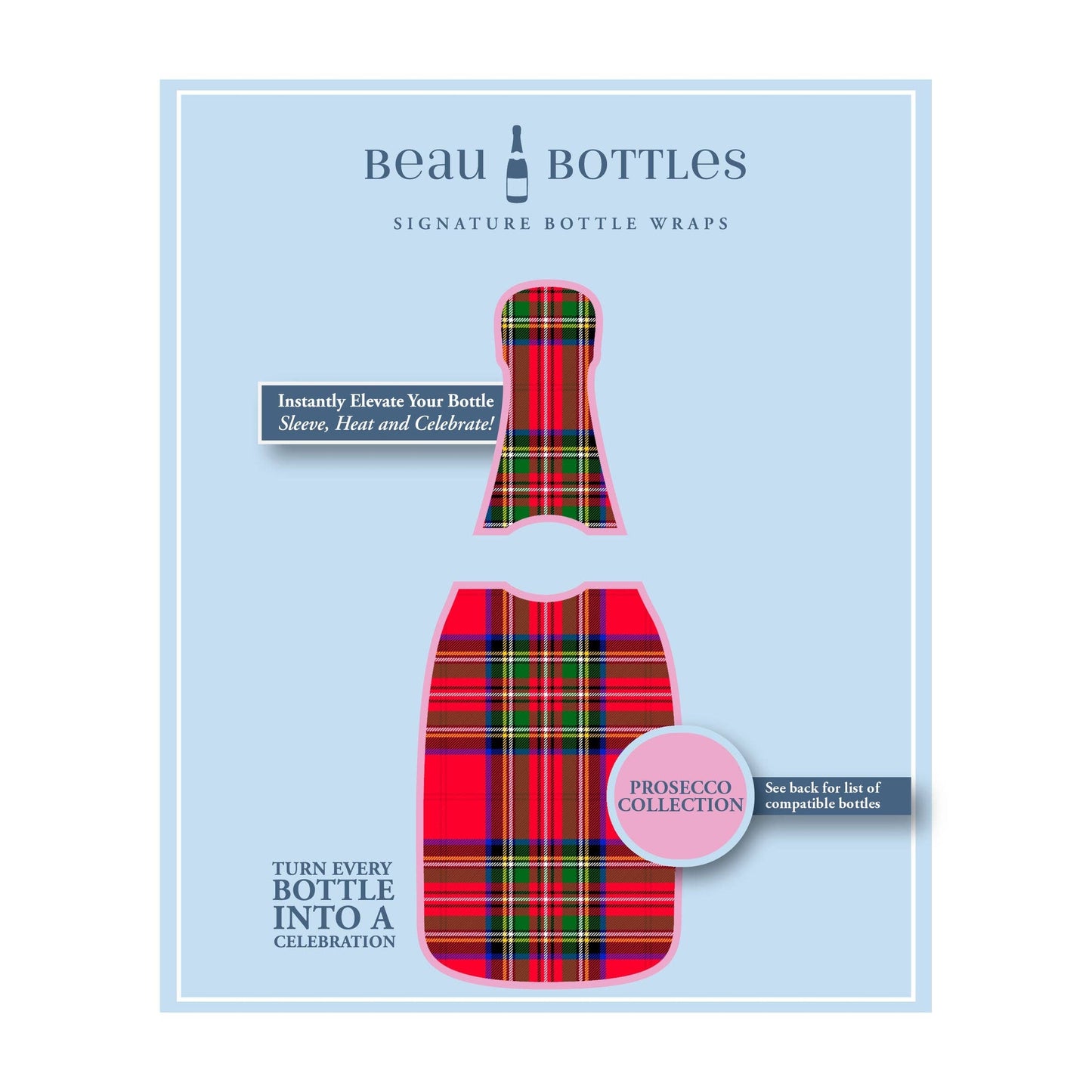 Beau Bottles Red and Green Christmas Tartan - Prosecco Collection