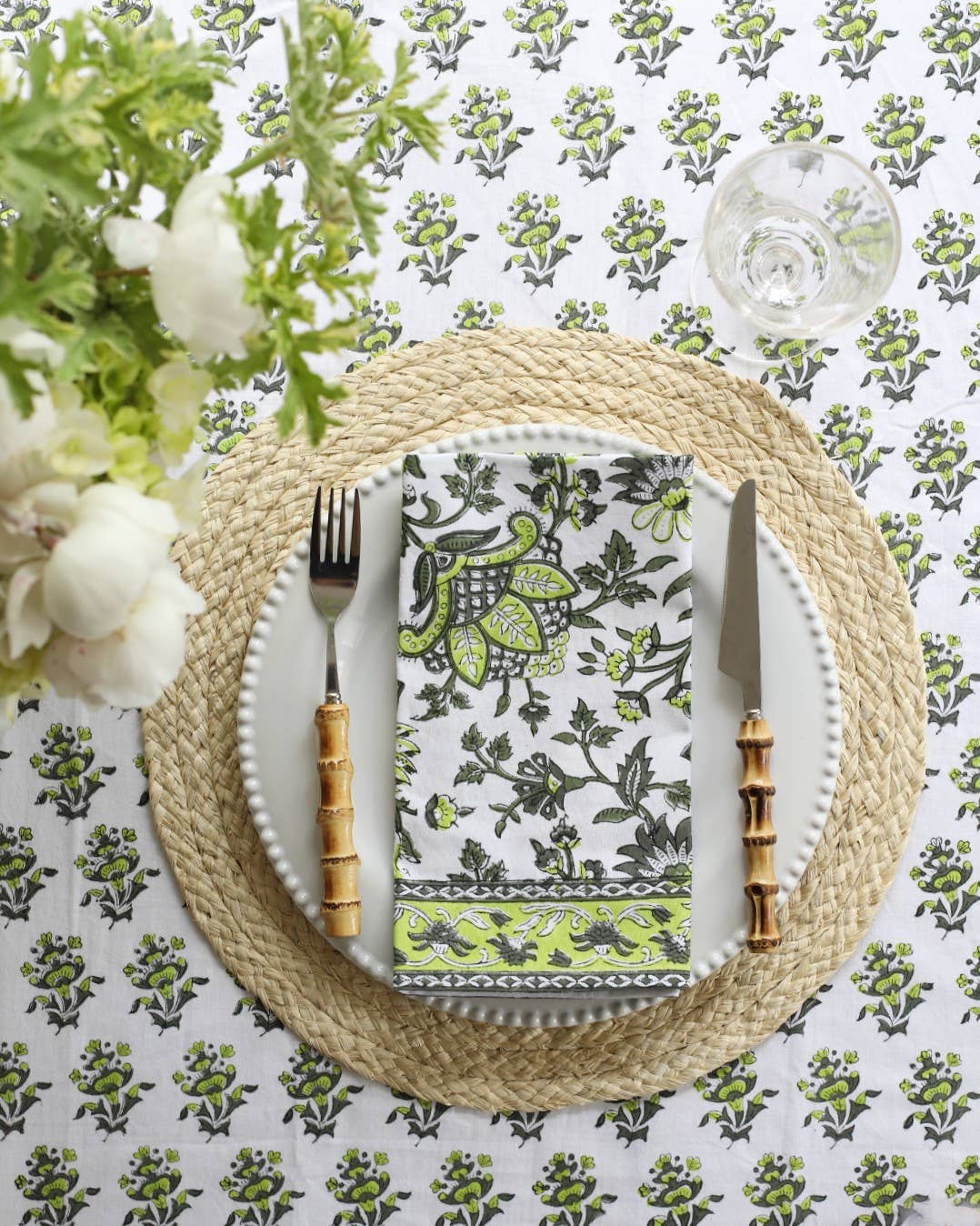 Tablecloth Gayatri Buti Olive: 60x60