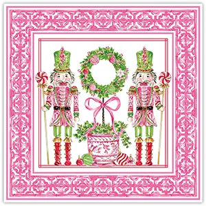 Roseanne Beck Pink Peppermint Nutcrackers and Topiary Square Placemat